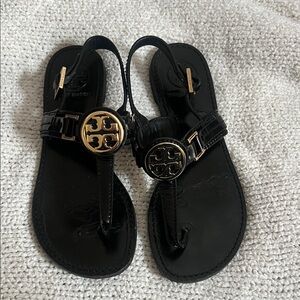 Tory Burch Cassia Thong Sandals Black and Gold